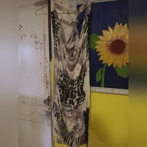 KIMIKAL Vintage Rhinestone Graphic Print Lace-Up Side Tie-Dye Dress. M/L